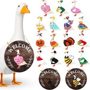 Porch Goose Interchangeable Holiday Hanging Neck Welcome Sign NWT 16 Pcs, Magnet